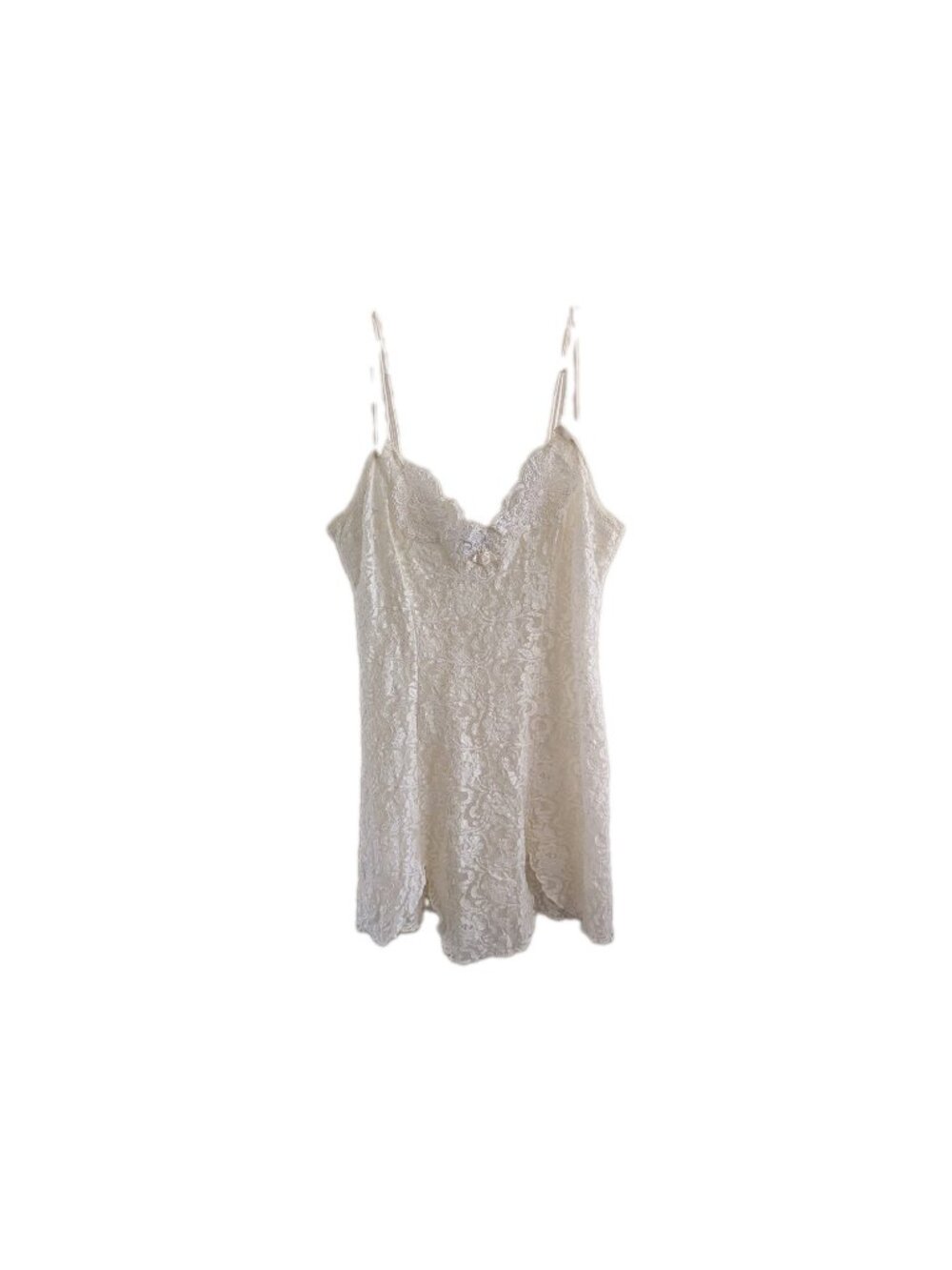 Vtg Cliche Lace Slip Dress Chemise Camisole Women's Small Ivory Mini 90s Y2K